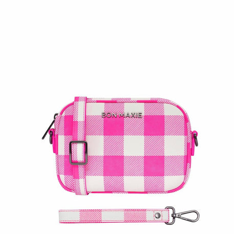 Mini Sidekick Wallet Crossbody Bag - Neon Pink Gingham Bags Brushed Gunmetal