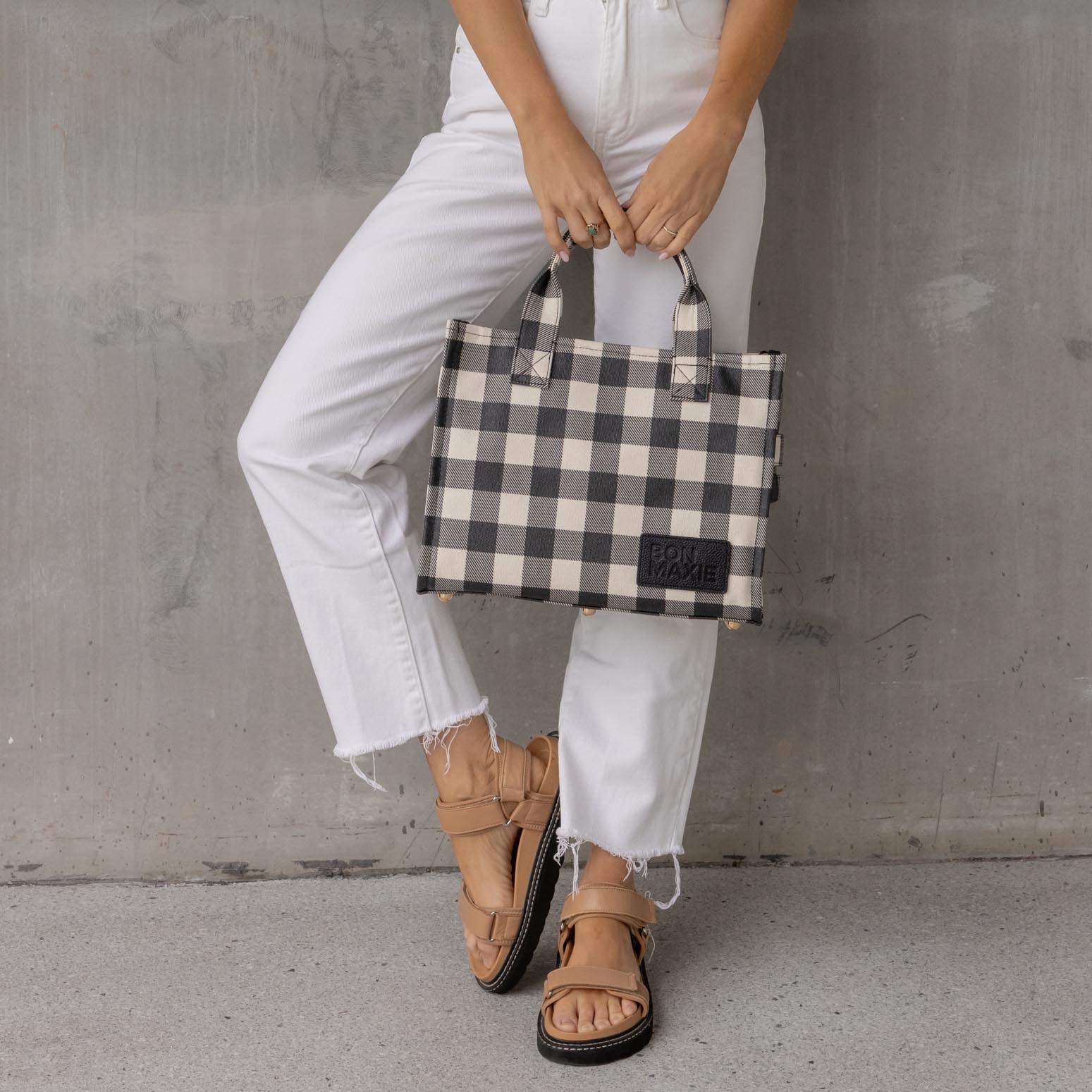 Mini Bon Vivant Structured Tote Bag 3.0 - Black Gingham Bags Gunmetal