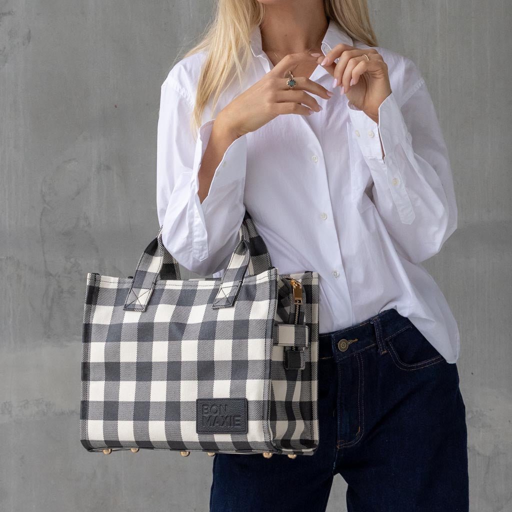 Mini Bon Vivant Structured Tote Bag 3.0 - Black Gingham Bags Gunmetal