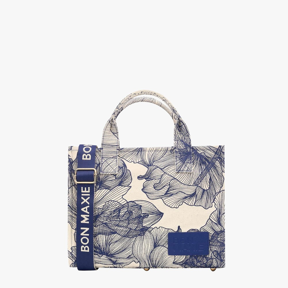 Mini Bon Vivant Structured Tote Bag -- Navy Floral