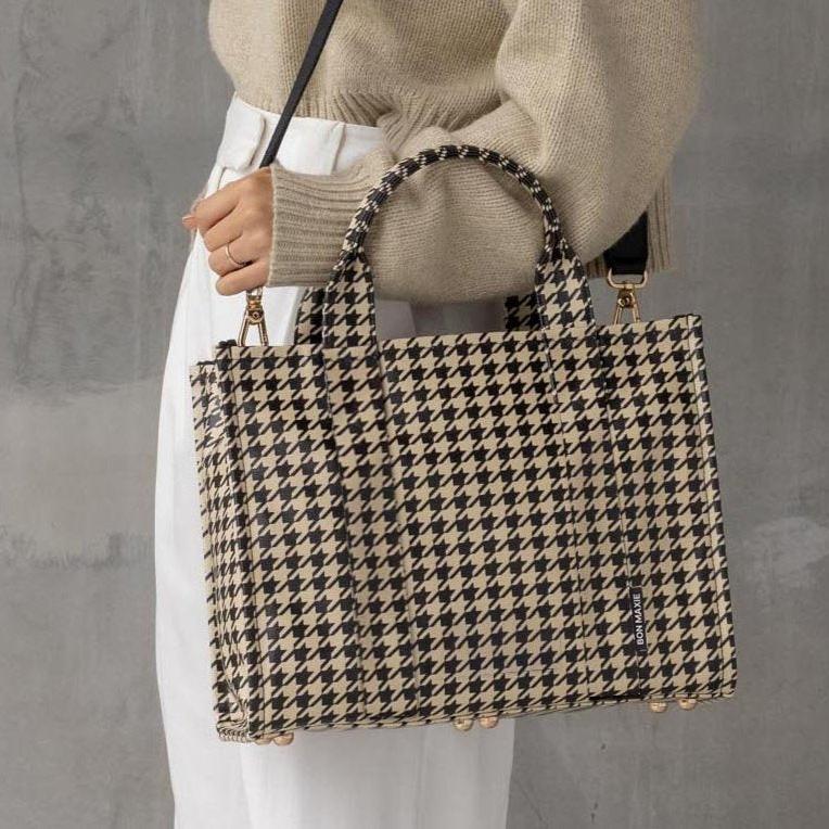 Mini Bon Vivant Structured Tote Bag 3.0 - Black Houndstooth Bags