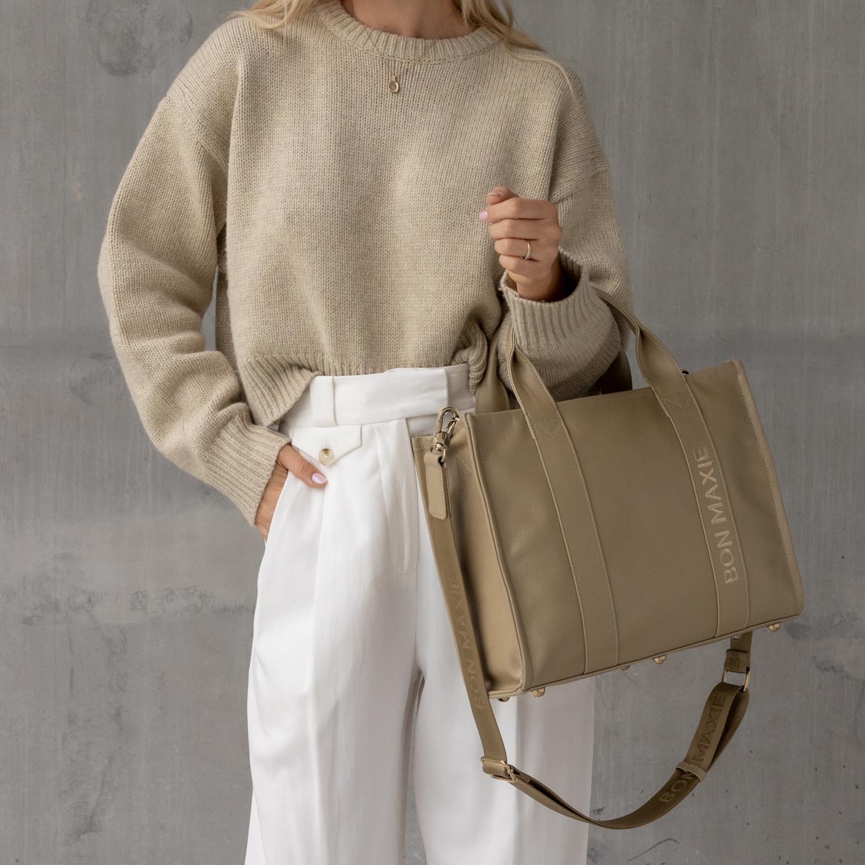 Mini Bon Vivant Structured Tote Bag - Latte Bags Gold