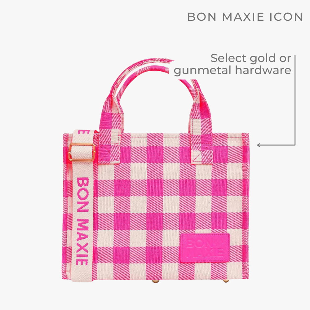 Mini Bon Vivant Structured Tote Bag -- Neon Pink Gingham