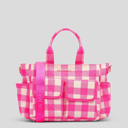 Multi - Pocket Nappy Bag - Neon Pink Gingham Bags NEON PINK GINGHAM