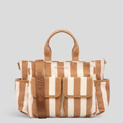 Multi - Pocket Nappy Bag - Tan Stripe Bags