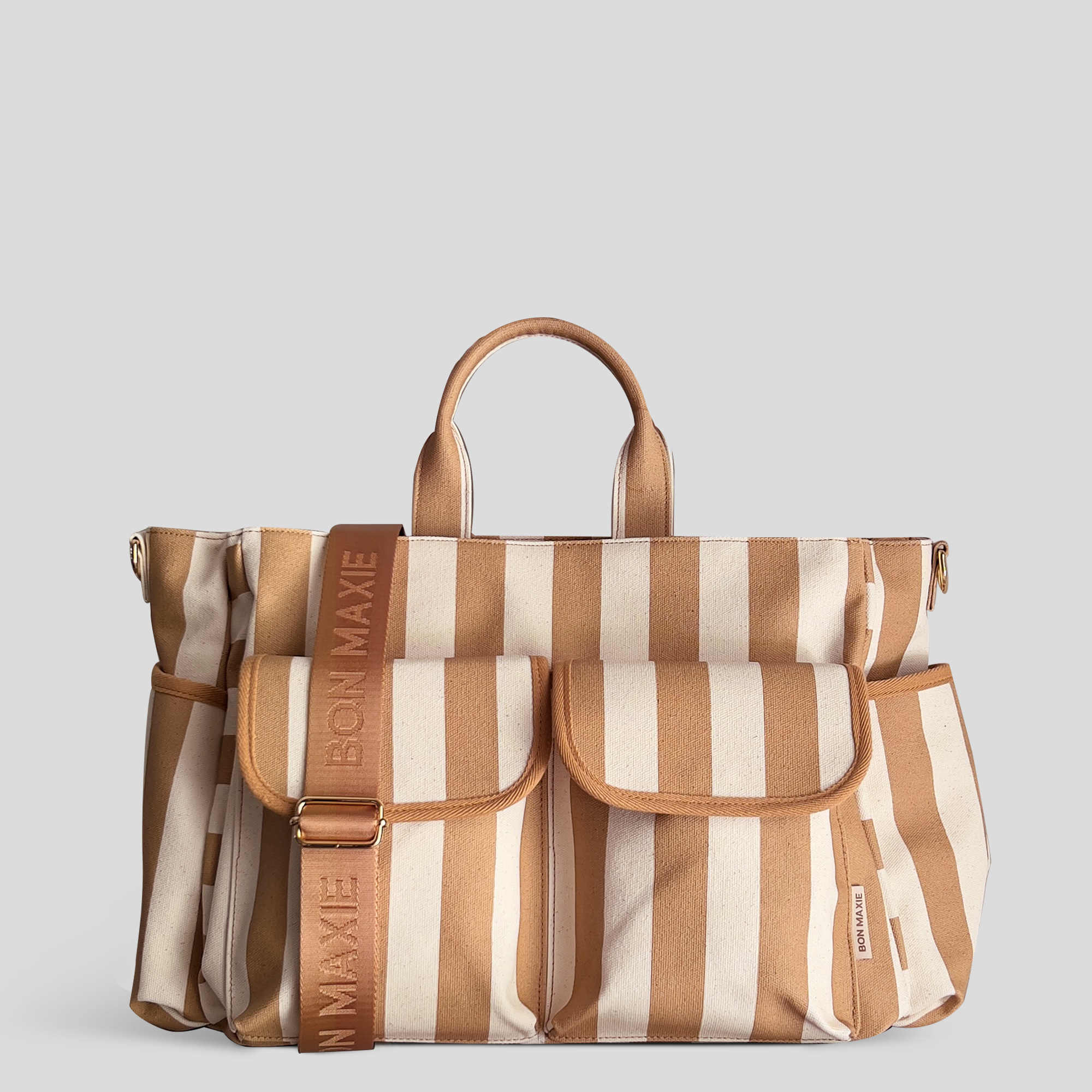 Multi-Pocket Laptop or Baby Bag -- Tan Stripe