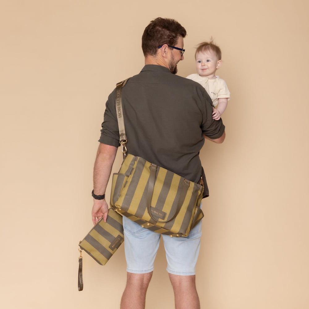 Nappy or Not Carryall Tote Bag - Khaki Stripe