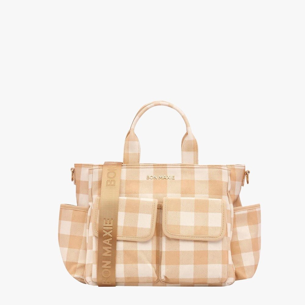 Multi - Pocket Nappy Bag - Almond Gingham Bags ALMOND GINGHAM