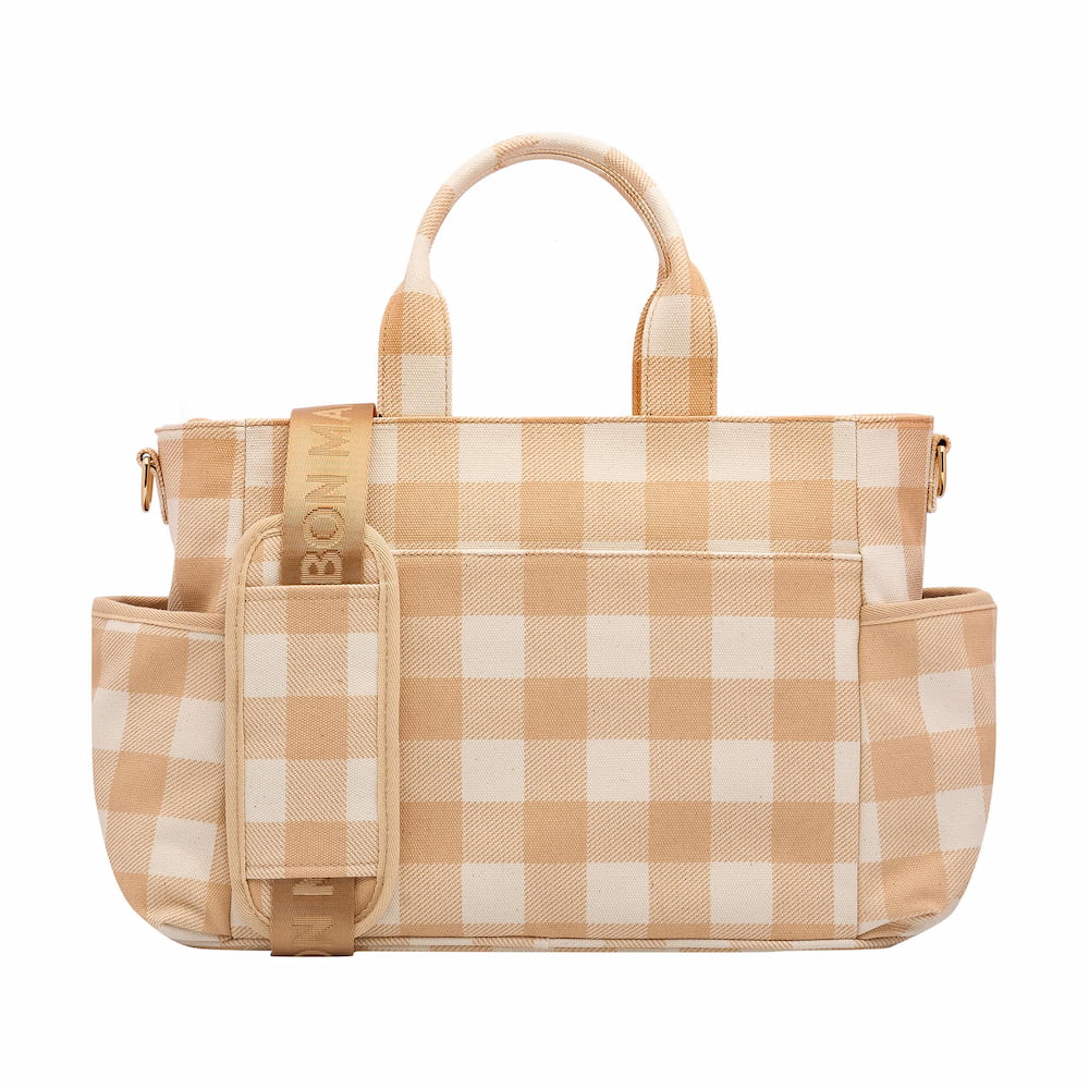 Multi - Pocket Nappy Bag - Almond Gingham Bags ALMOND GINGHAM