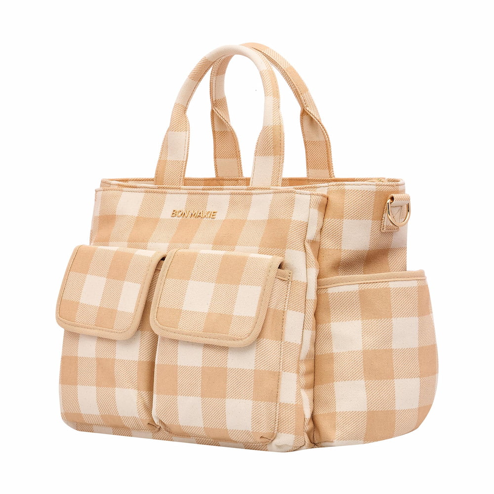 Multi - Pocket Nappy Bag - Almond Gingham Bags ALMOND GINGHAM