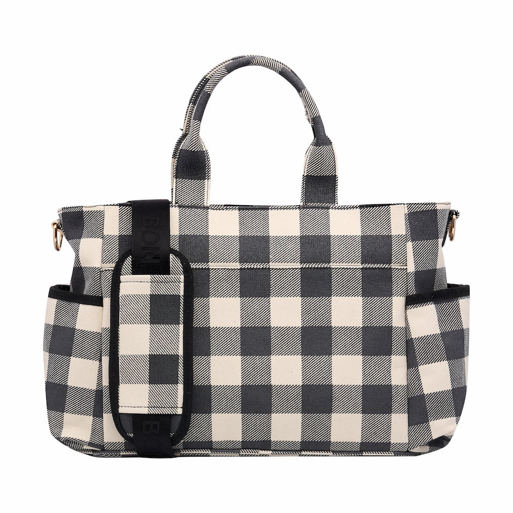 Multi - Pocket Nappy Bag - Black Gingham Bags BLACK GINGHAM / GOLD