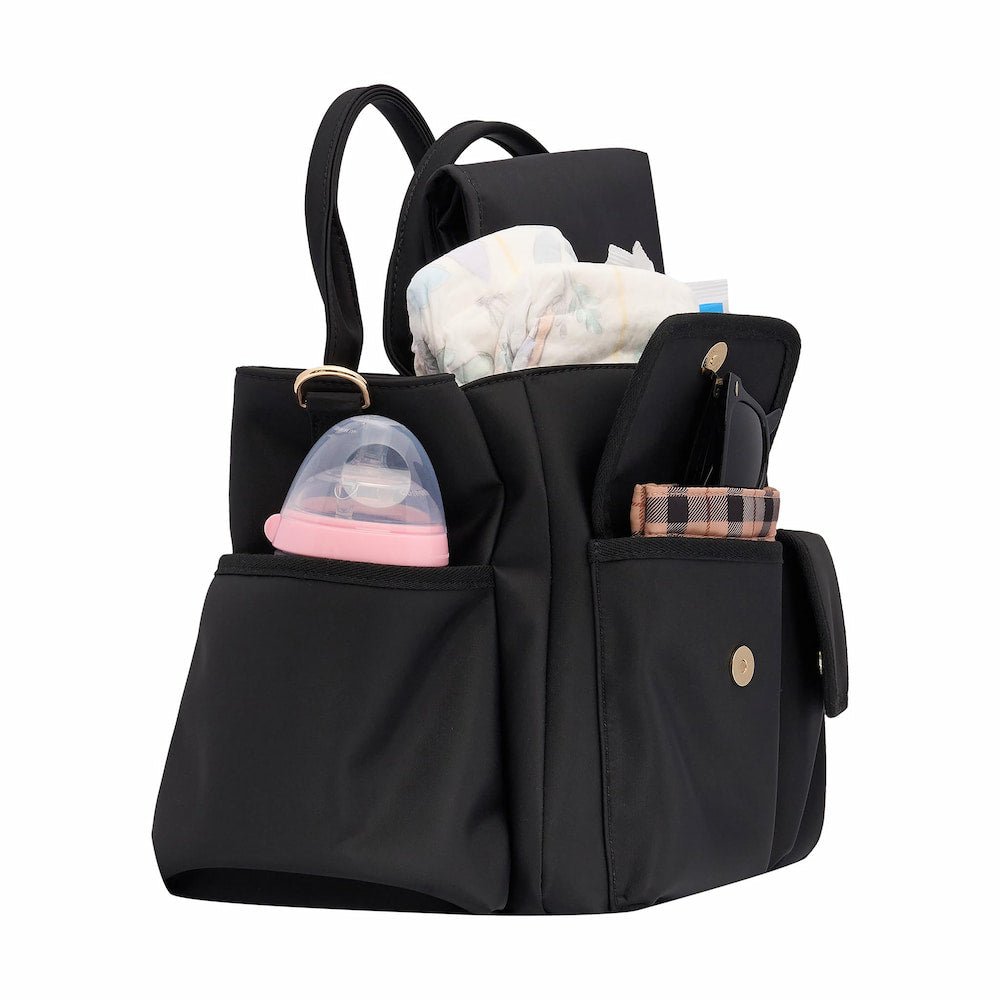 Multi - Pocket Nappy Bag - Black Nylon Bags BLACK / GOLD