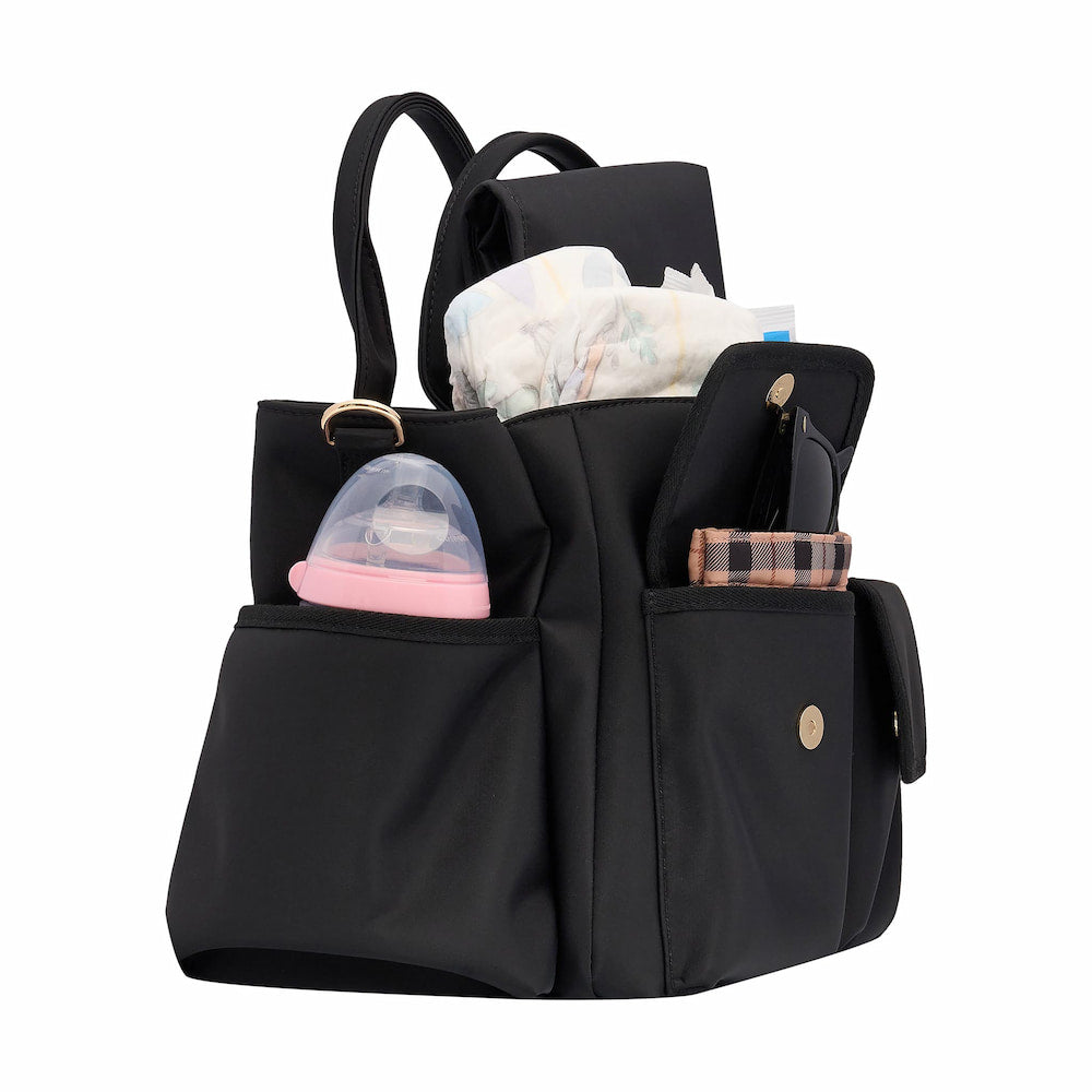 Multi-Pocket Nappy Bag -- Black Nylon