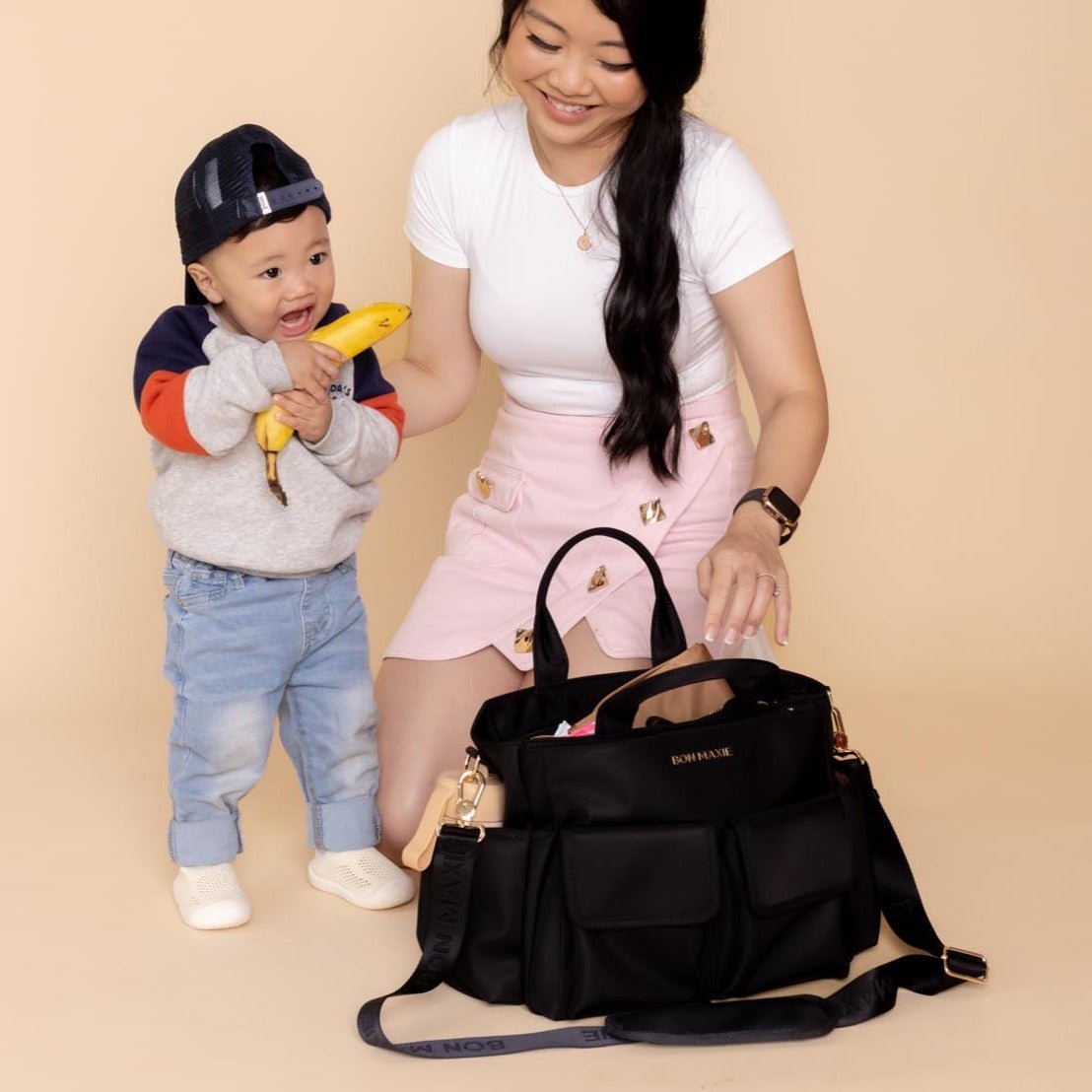 Multi - Pocket Nappy Bag - Black Nylon Bags BLACK / GUNMETAL