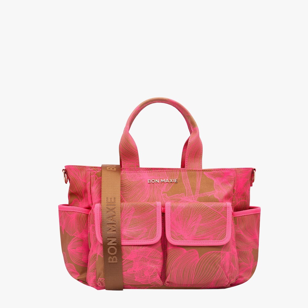 Day Bag (Nappy or Not) - Neon Pink/Tan Floral