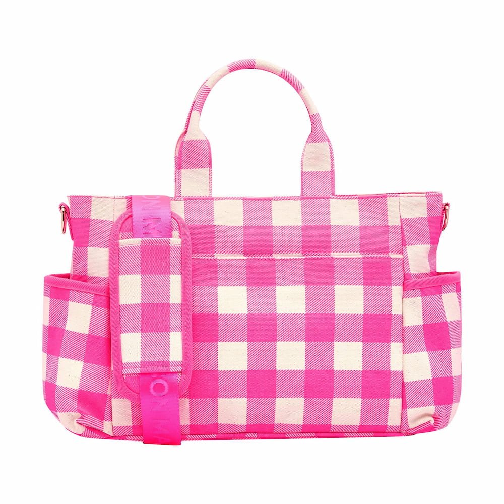 Multi - Pocket Nappy Bag - Neon Pink Gingham Bags NEON PINK GINGHAM