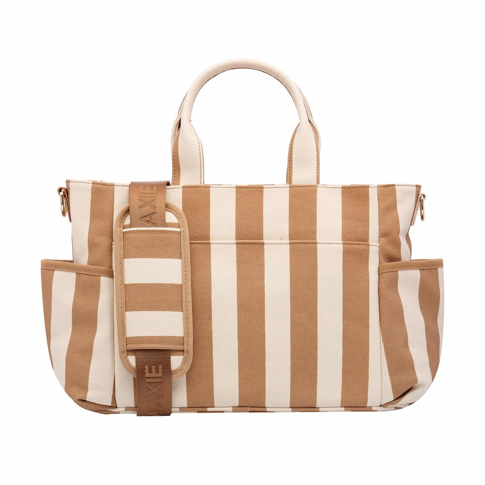 Multi - Pocket Nappy Bag - Tan Stripe Bags