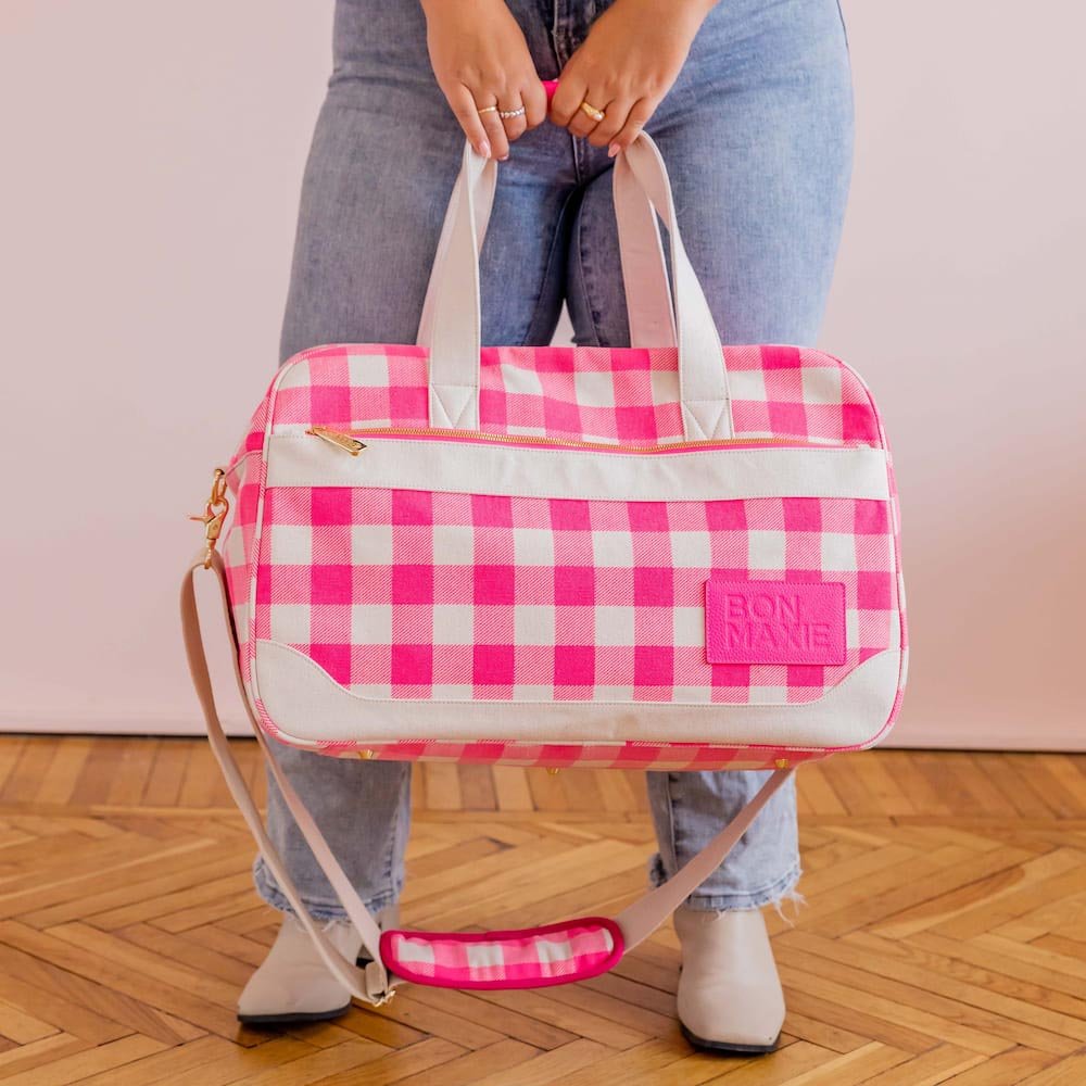 Bon Voyage Weekender Bag - Neon Pink Gingham Bags