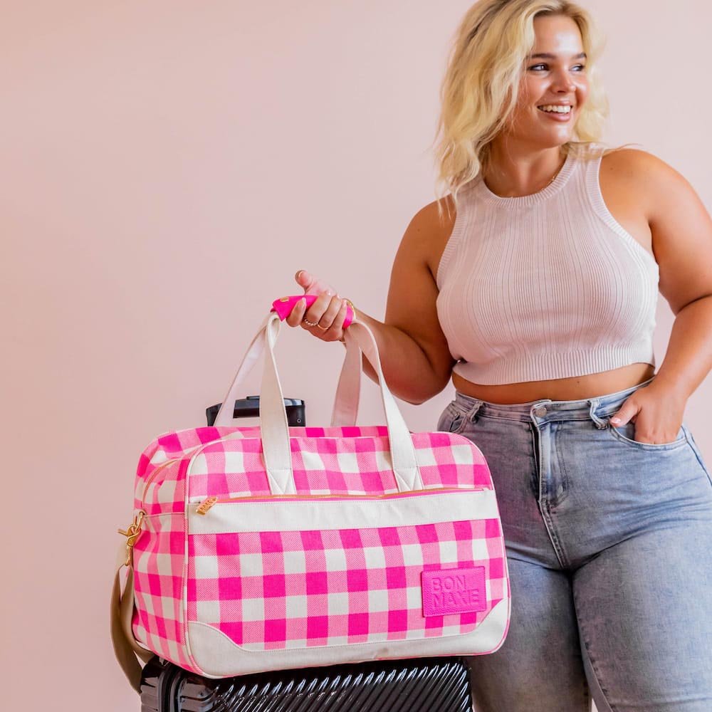 Bon Voyage Weekender Bag - Neon Pink Gingham Bags