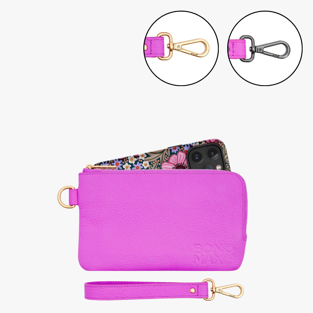Leather Phone Wallet Pouch -- Fuchsia
