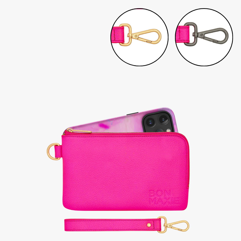 Leather Phone Wallet Pouch -- Neon Pink