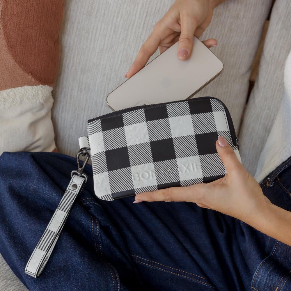 Phone Wallet Pouch - Black Gingham Phone Wallet