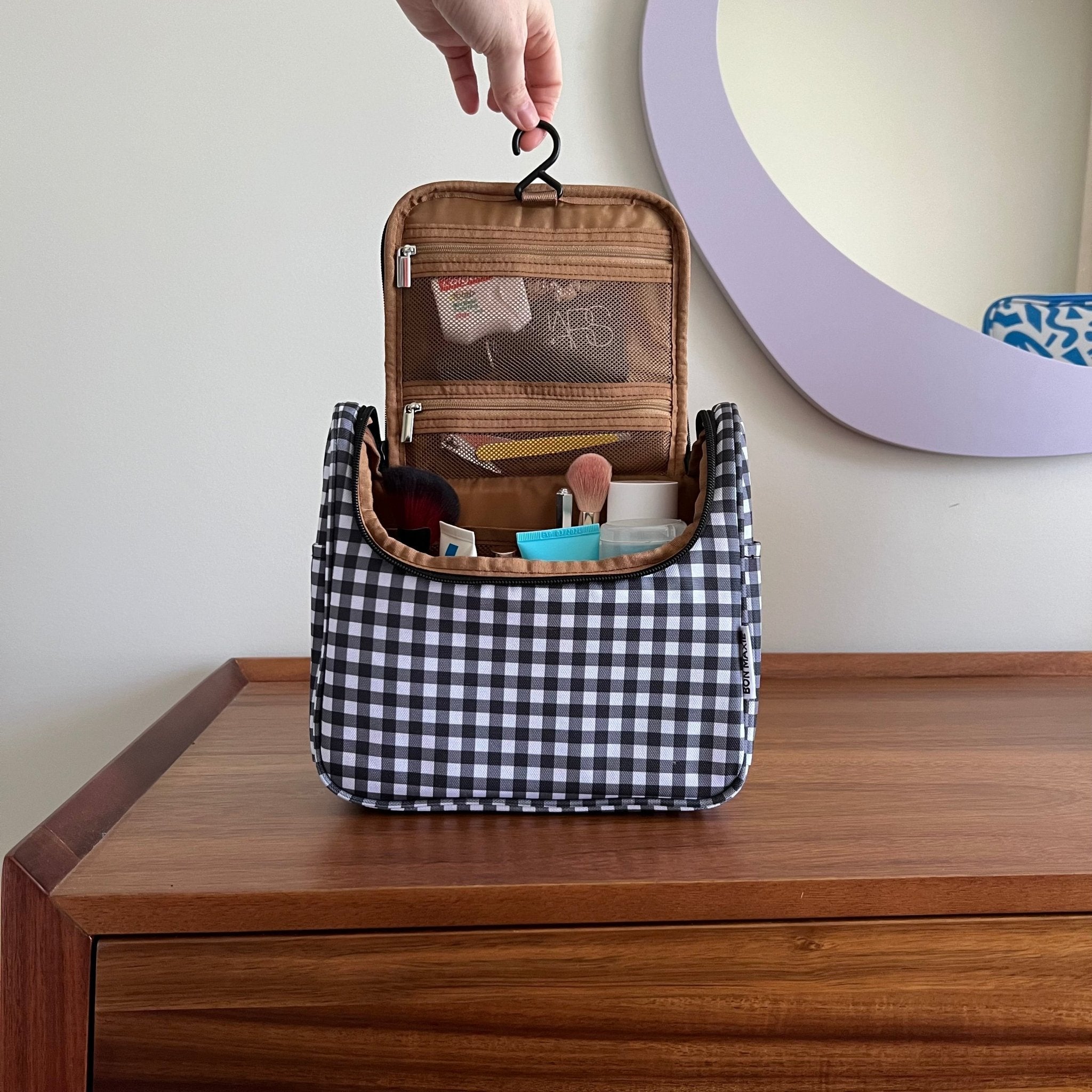 Bon Voyage Travel Toiletry Bag - Black Gingham Toiletry Bags