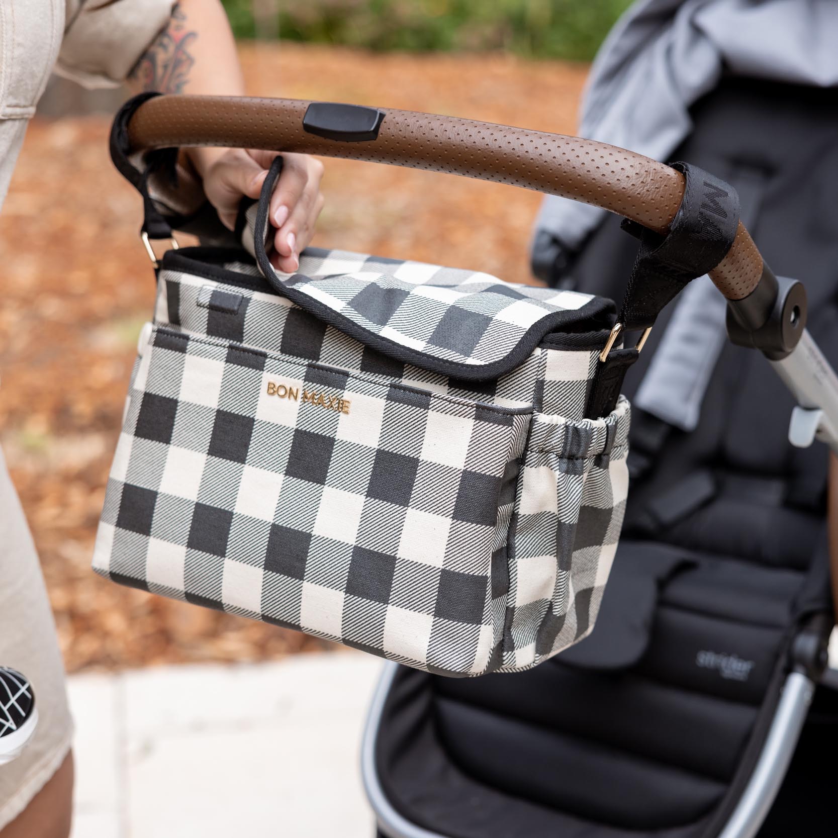 Carryall Pram Caddy - Black Gingham Bags Gunmetal