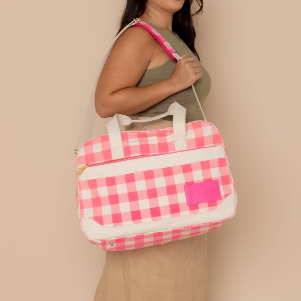 Bon Voyage Weekender Bag - Neon Pink Gingham Bags