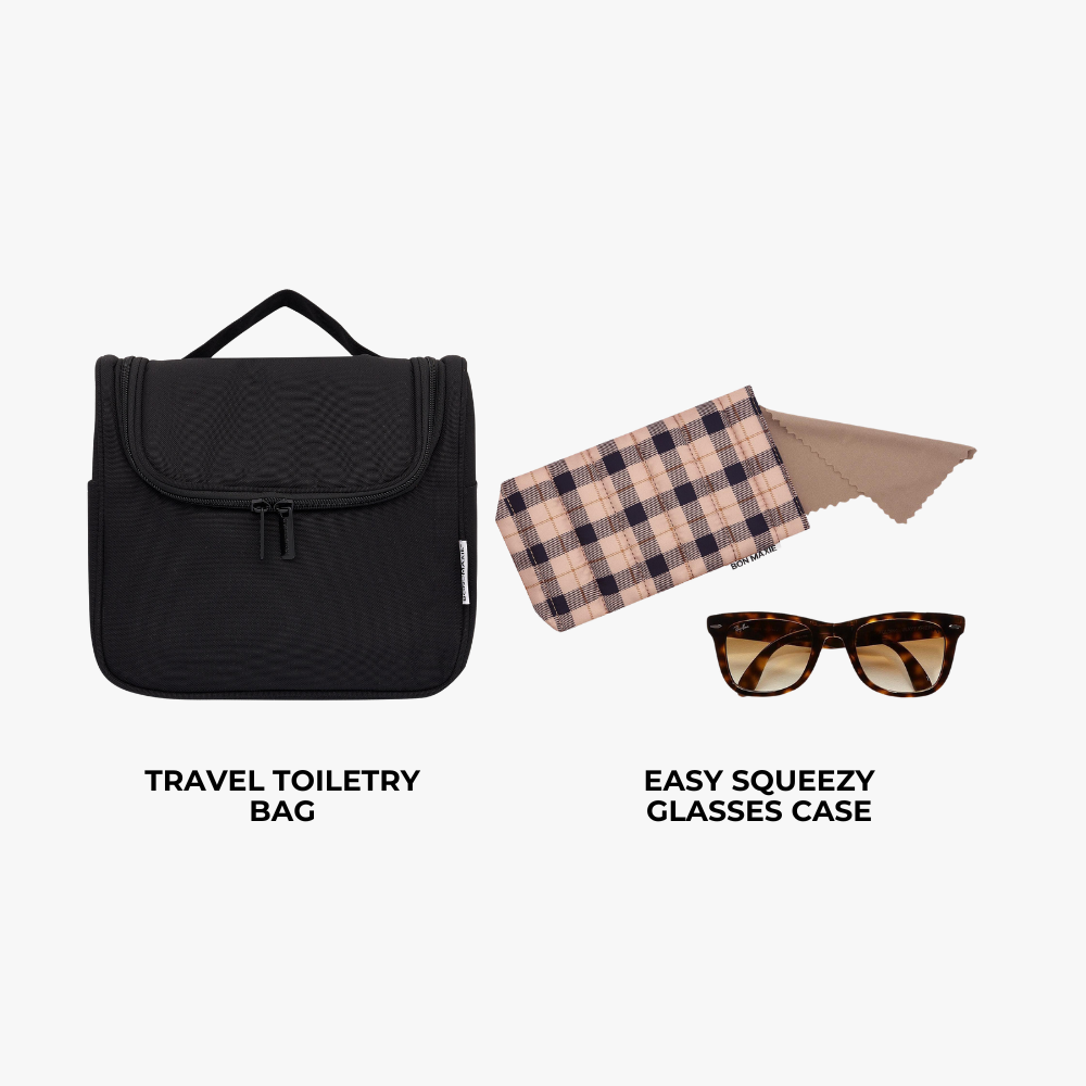 Toiletry Bag + Glasses Case Bundle -- Neutrals