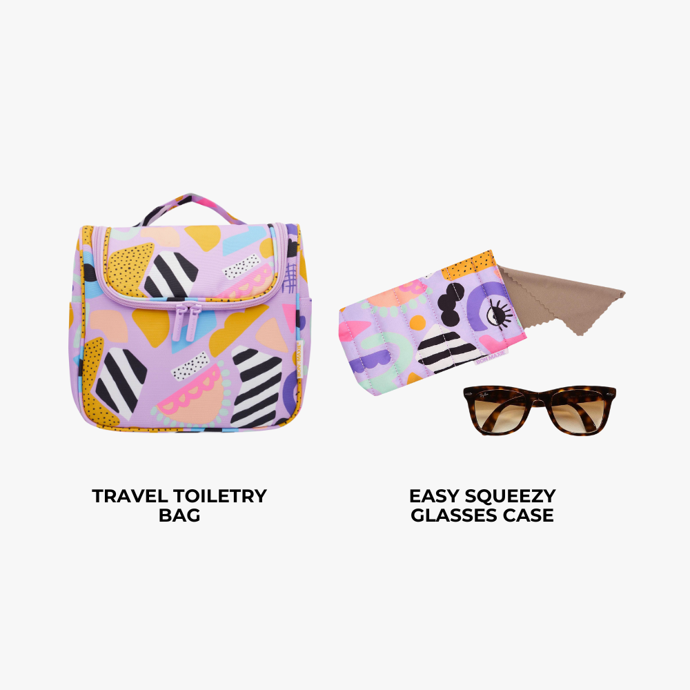 Toiletry Bag + Glasses Case Bundle -- Eye Love Purple