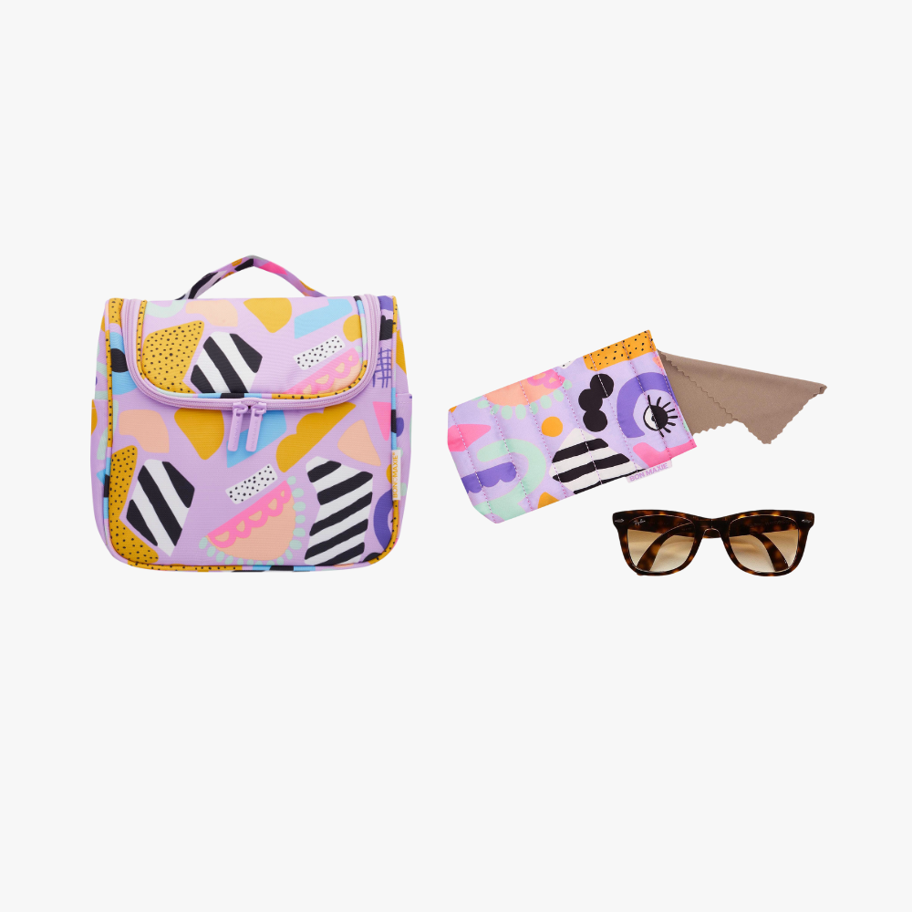 Toiletry Bag + Glasses Case Bundle -- Eye Love Purple