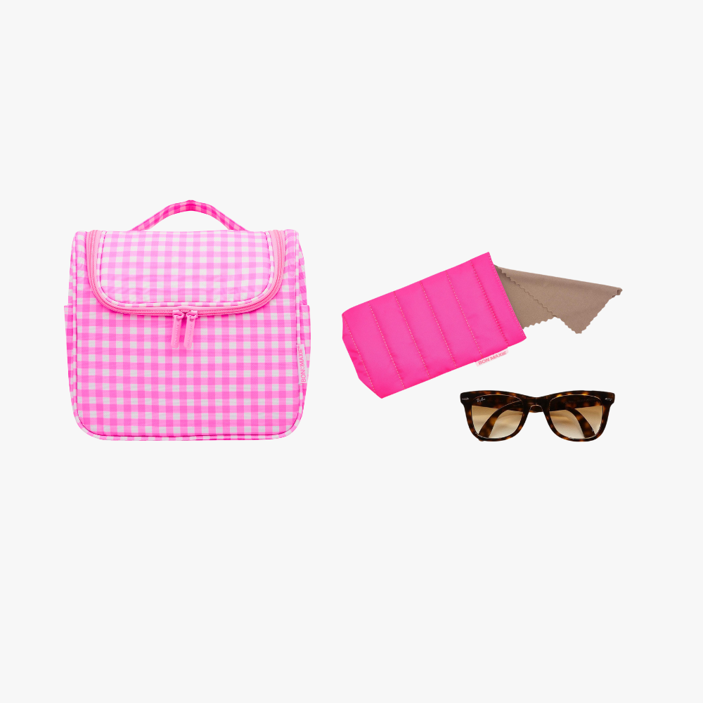 Toiletry Bag + Glasses Case Bundle -- Pink Gingham