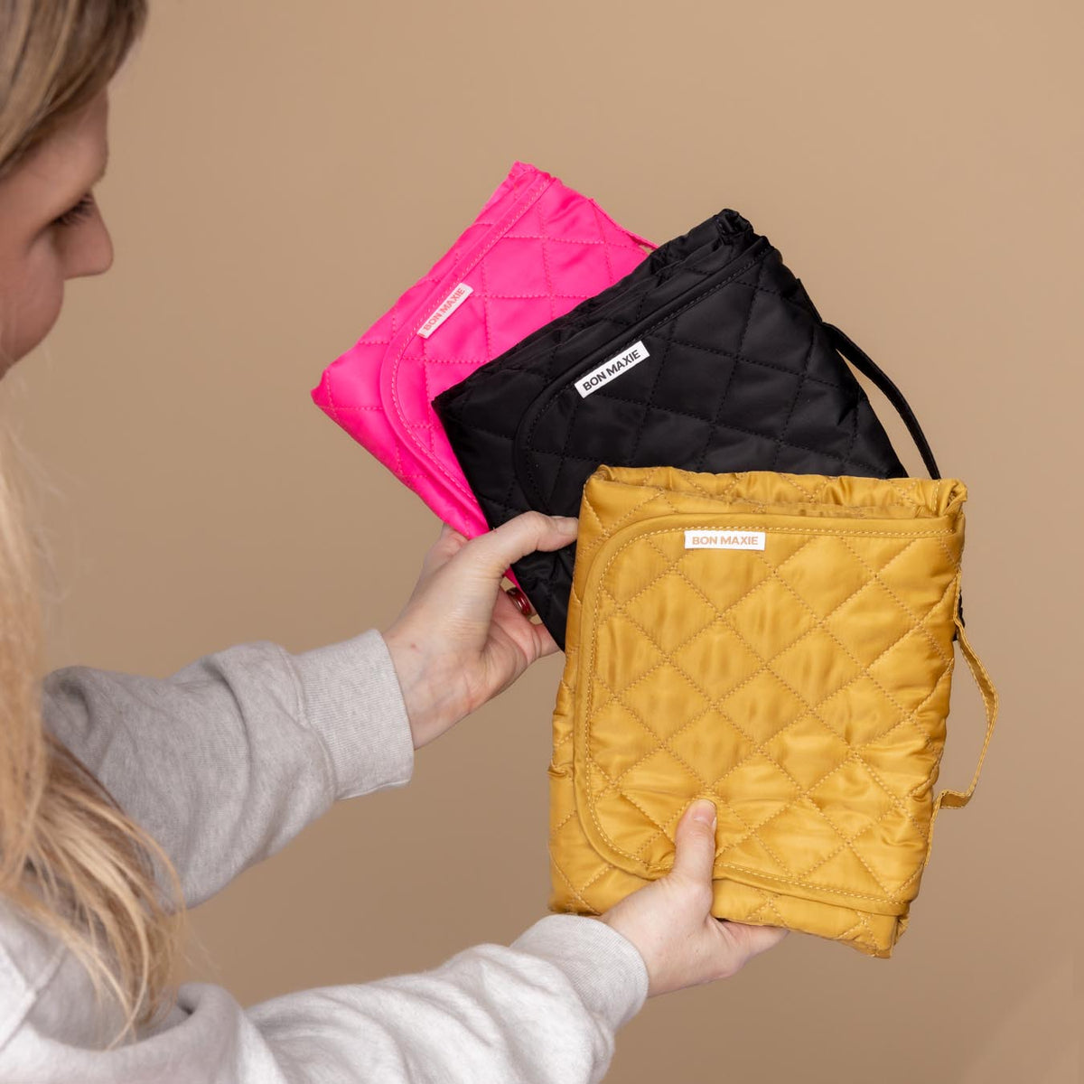 Quilted Change Mat Nappy Clutch -- Neon Pink
