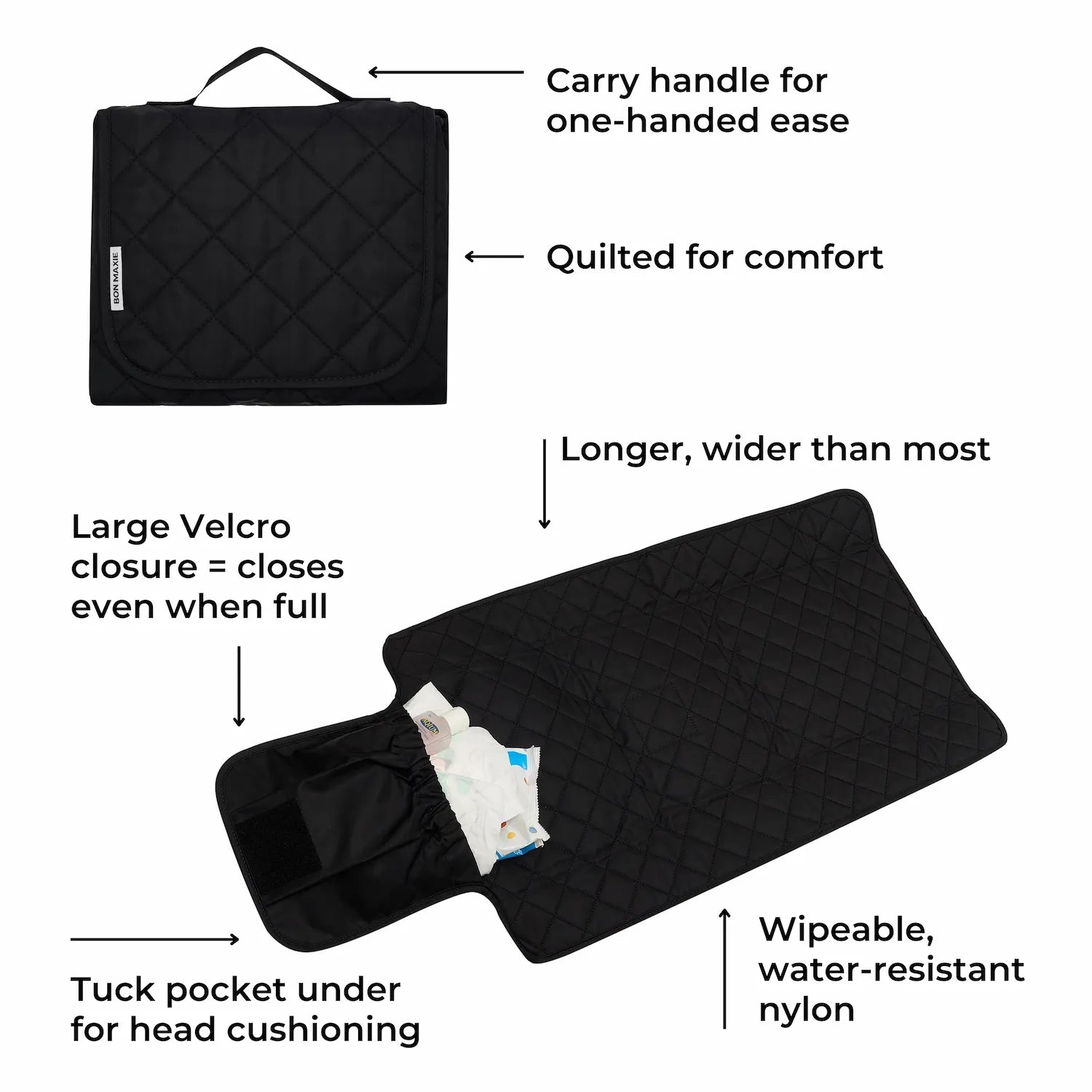 Quilted Change Mat Nappy Clutch - Black Baby Accessories BLACK QUILTED