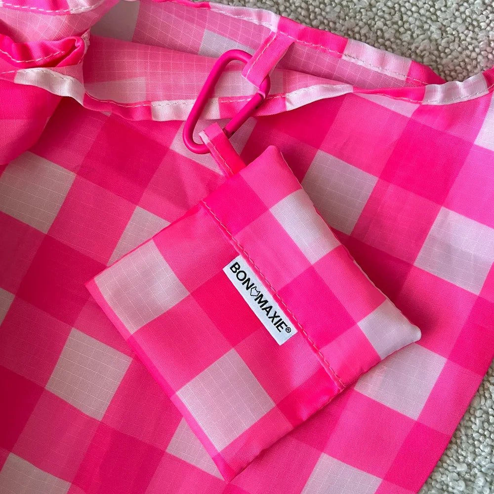 Reusable Shopping Bag - 2 Sizes - Neon Pink Gingham Reusable Shopping Bags Mega