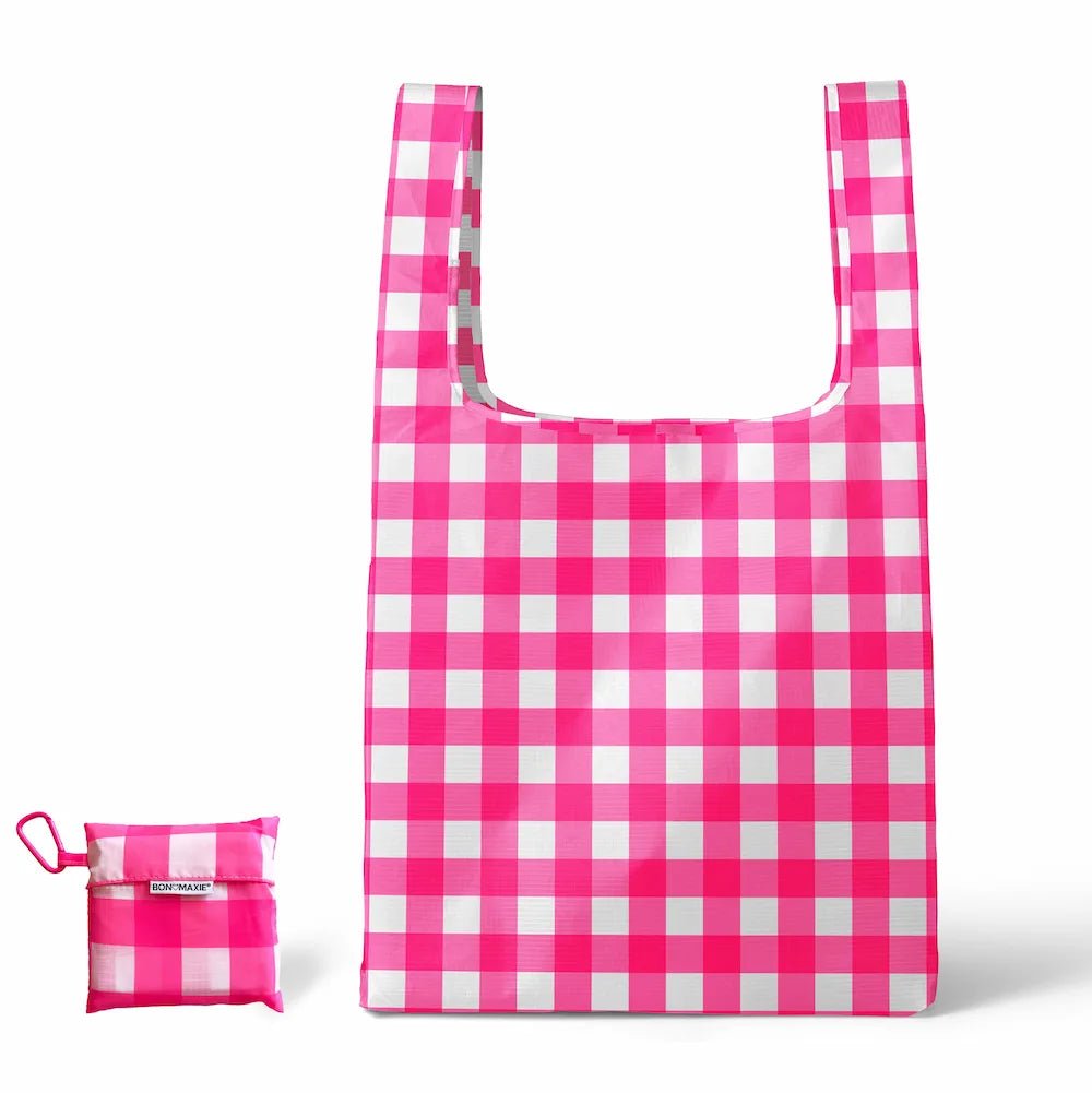 Reusable Shopping Bag - 2 Sizes - Neon Pink Gingham Reusable Shopping Bags Mega