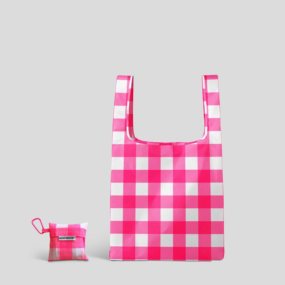 Reusable Shopping Bag - 2 Sizes - Neon Pink Gingham Reusable Shopping Bags Mini