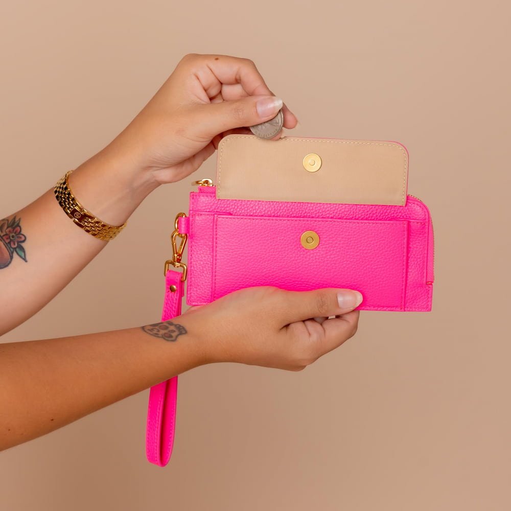 Everyday Slimline Wallet - Neon Pink Wallets Brushed Gold