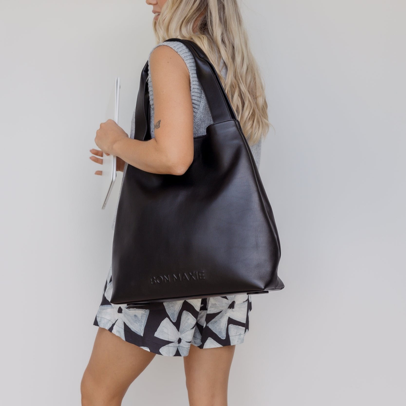 Slouchy Expandable Tote Bag -- Black