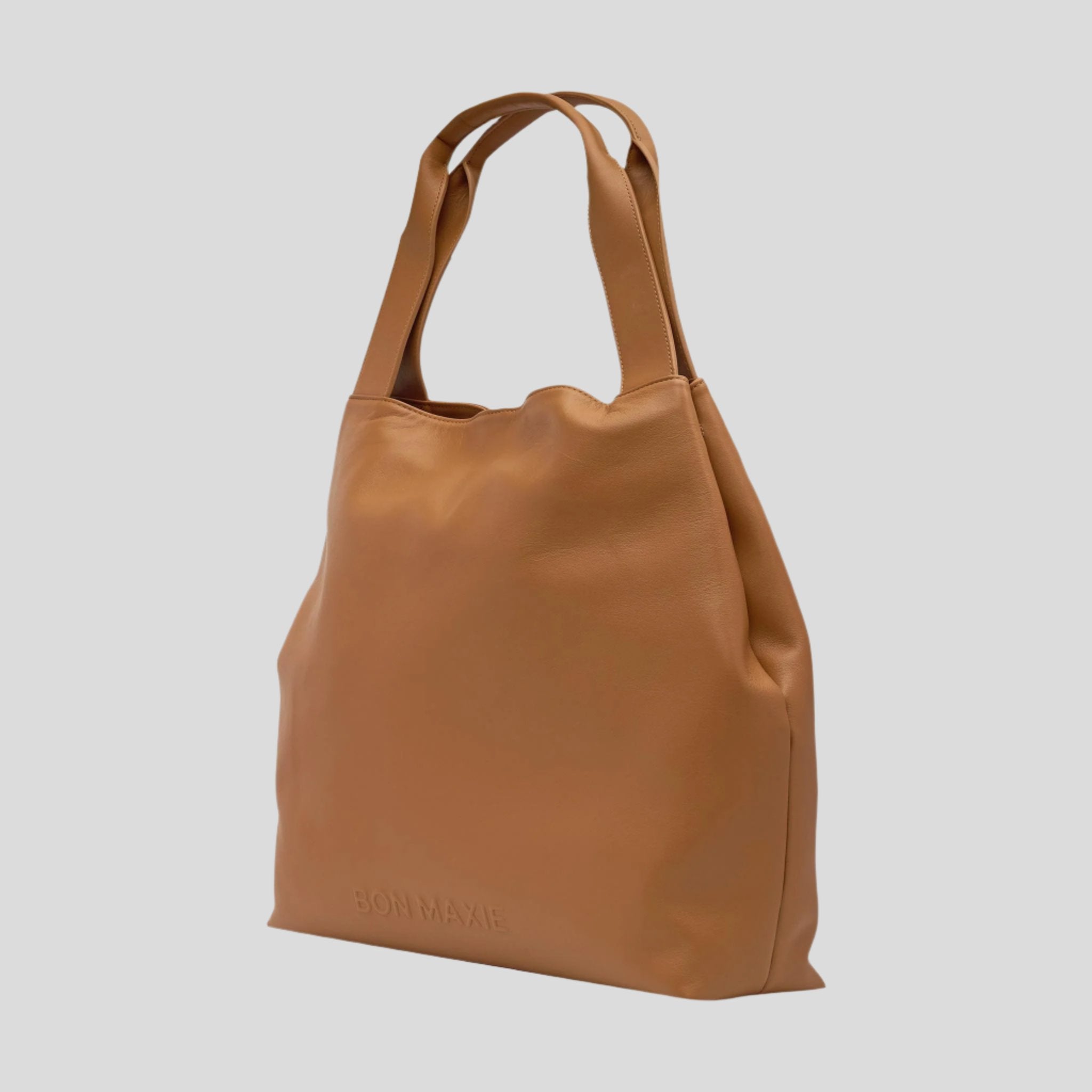 Slouchy Leather Expandable Tote Bag -- Tan