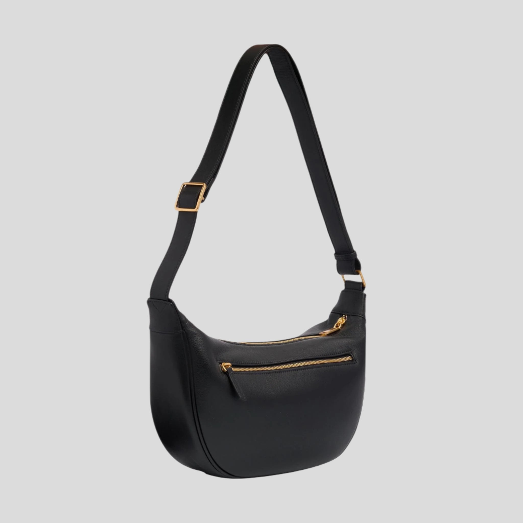 Slouchy Leather Crescent Crossbody Bag -- Black