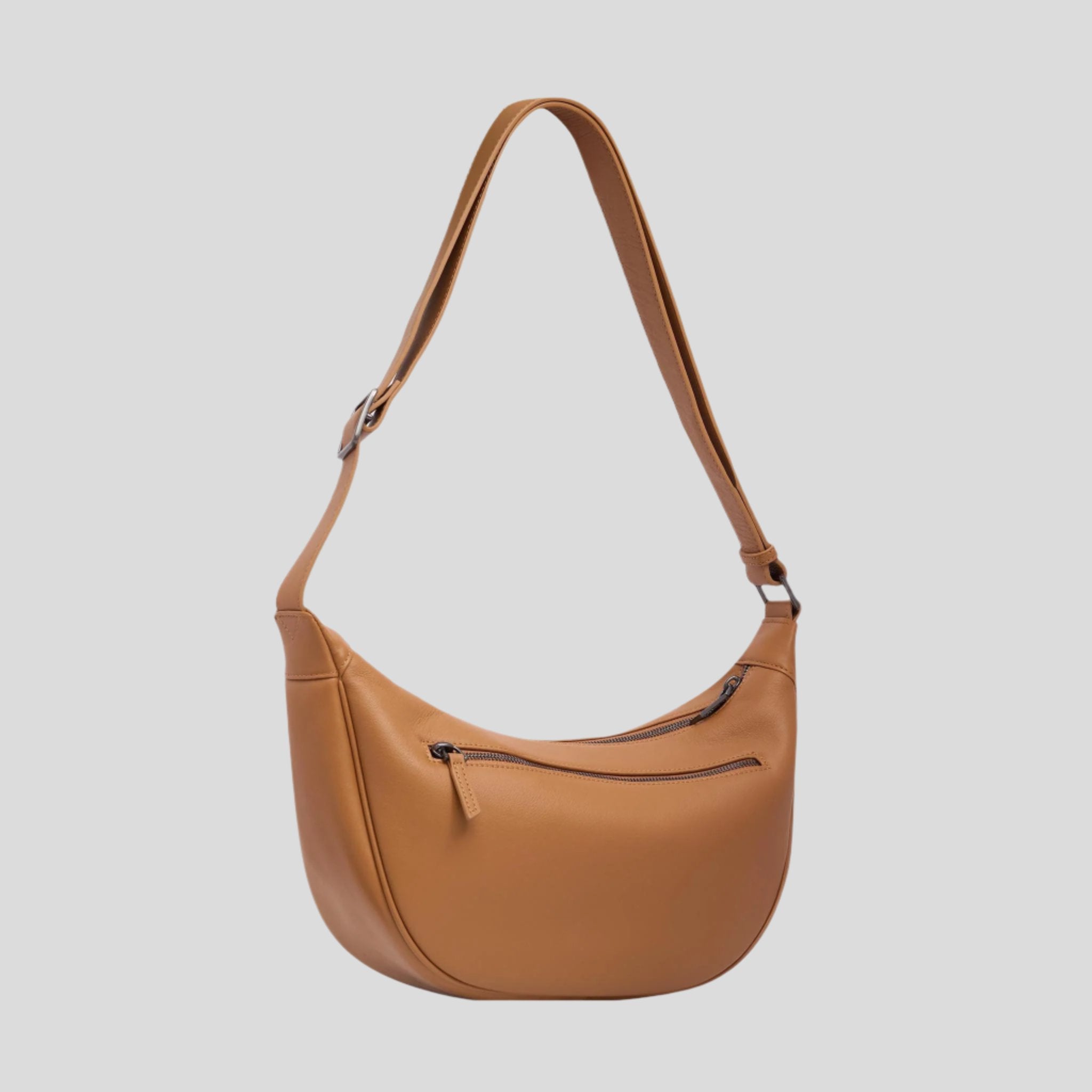 Slouchy Leather Crescent Bag -- Tan