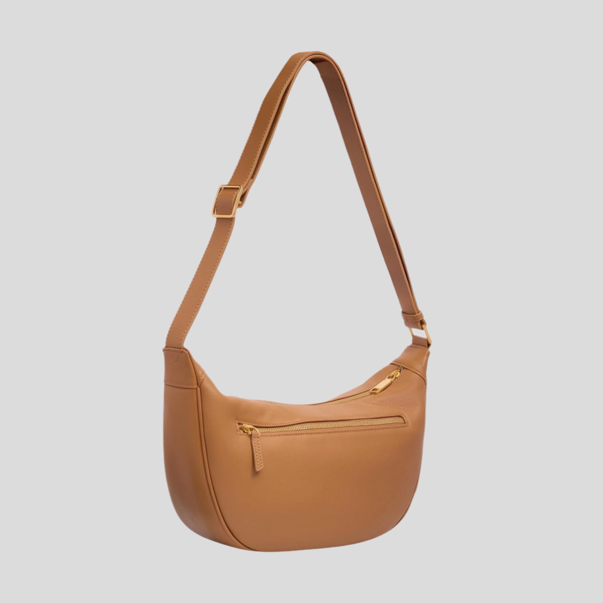 Slouchy Leather Crescent Bag -- Tan