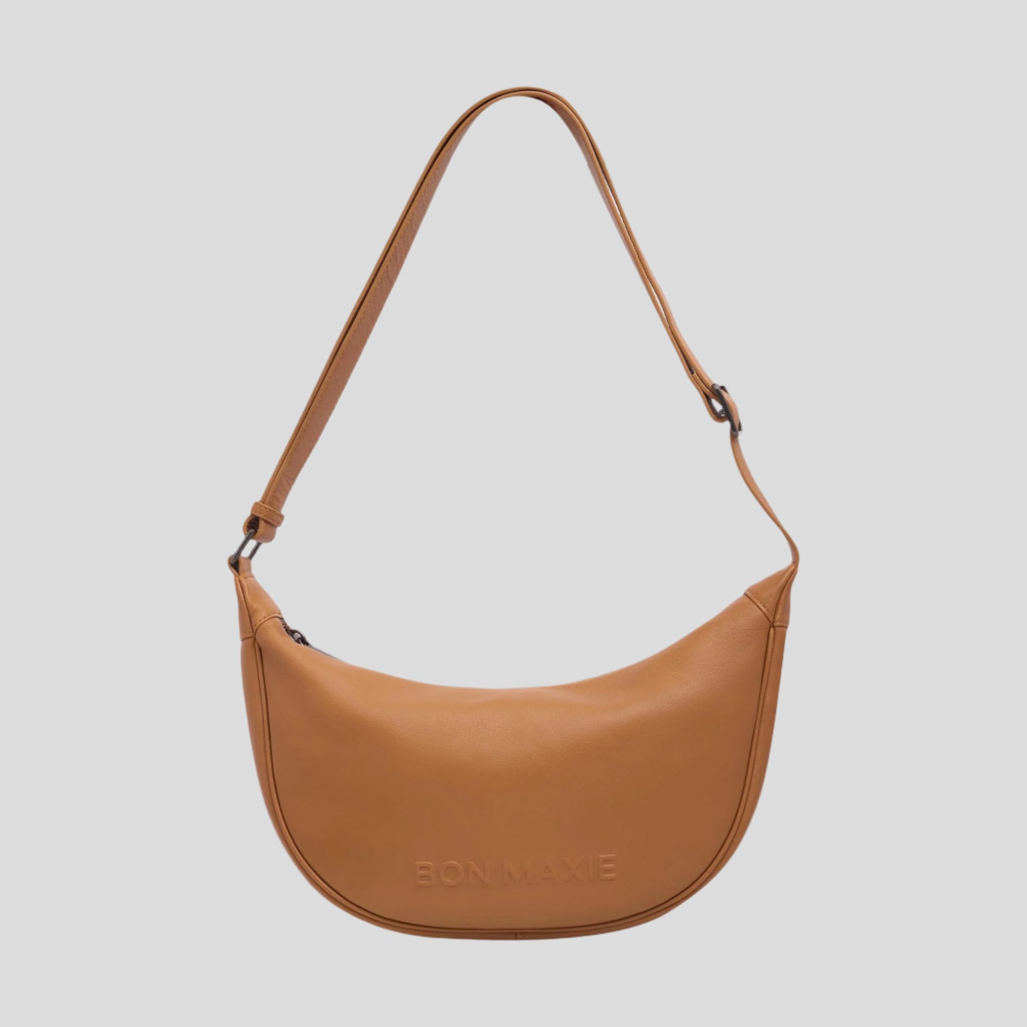 Slouchy Leather Crescent Bag -- Tan