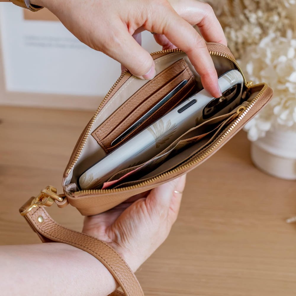 Phone Wallet Pouch - Tan Wallets Brushed Gold