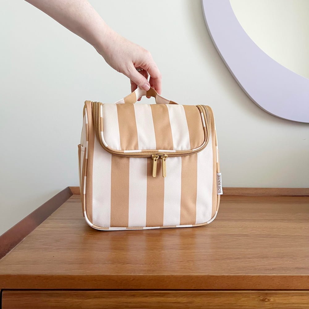 Bon Voyage Travel Toiletry Bag - Tan Stripe Toiletry Bags