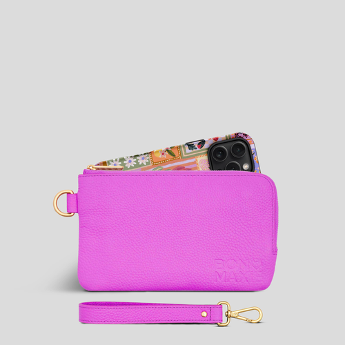 *SECONDS SALE* Leather Phone Wallet Pouch -- Fuchsia