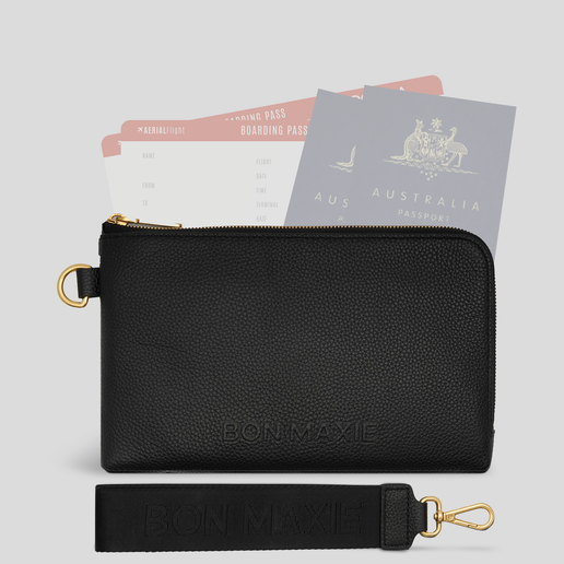 Multi-Pocket Leather Travel Wallet -- Black