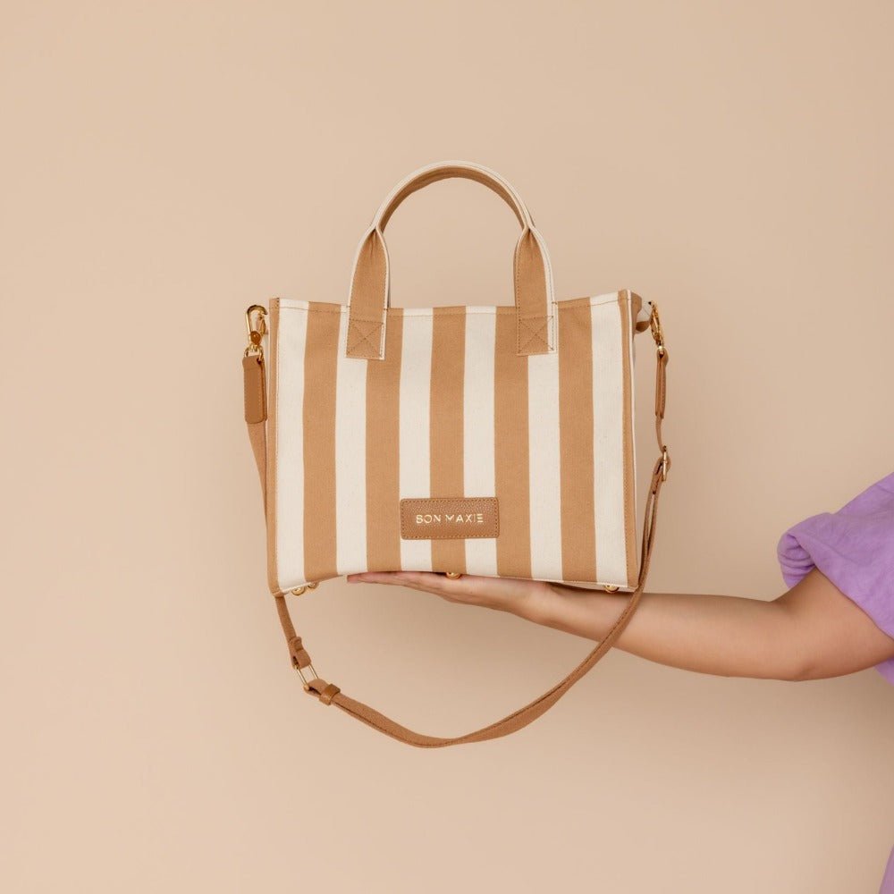 Mini Bon Vivant Structured Tote Bag - Tan Stripe Bags